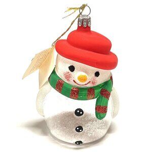 VTG Christmas Vietri Italy Glitter Snowman Hand Painted Blown Glass Ornament